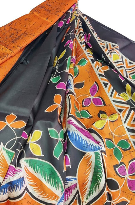 Multicolor Hand Batik Pure Bishnupuri Silk Saree - Luxurion World