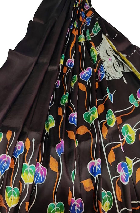 Multicolor Hand Batik Pure Bishnupuri Silk Saree - Luxurion World
