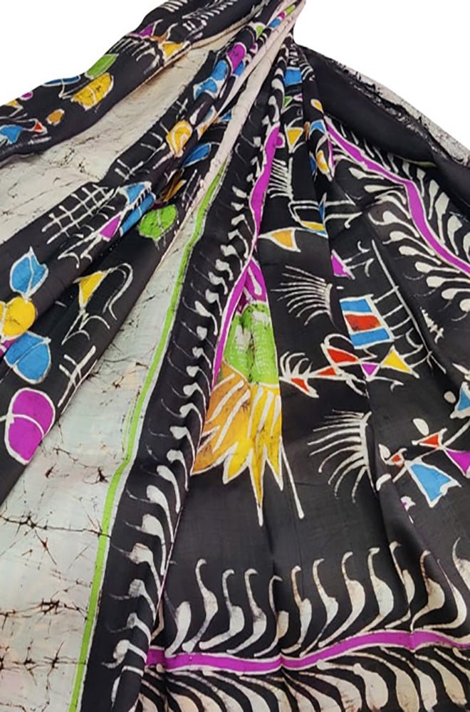 Multicolor Hand Batik Pure Bishnupuri Silk Saree - Luxurion World