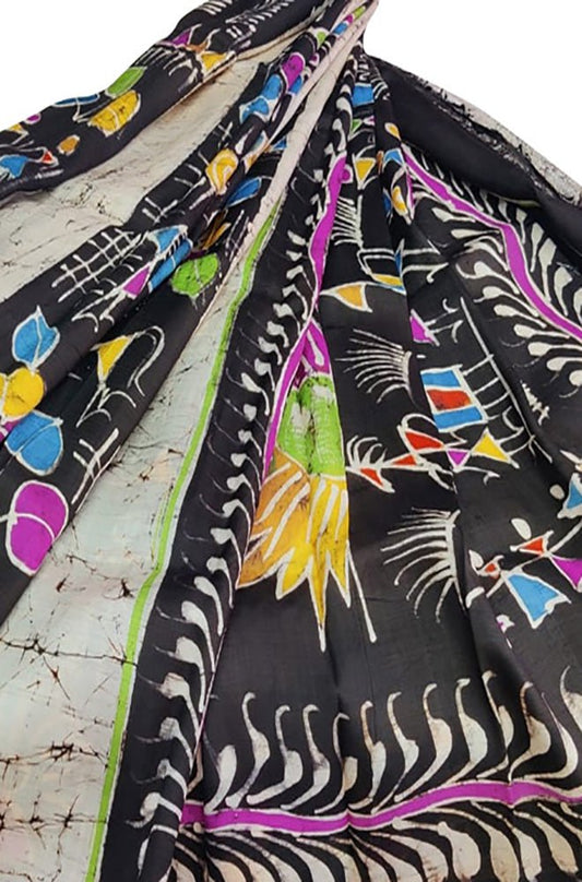Multicolor Hand Batik Pure Bishnupuri Silk Saree - Luxurion World