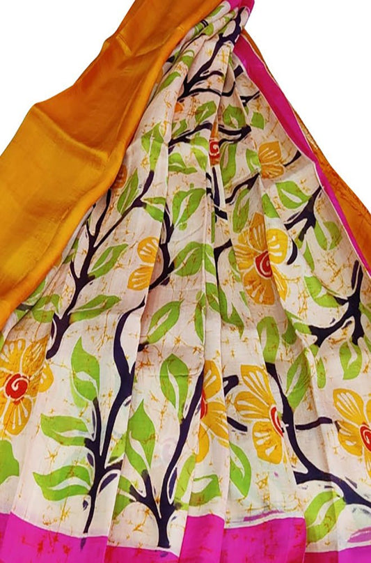 Multicolor  Hand Batik Pure Bishnupuri Silk Saree - Luxurion World