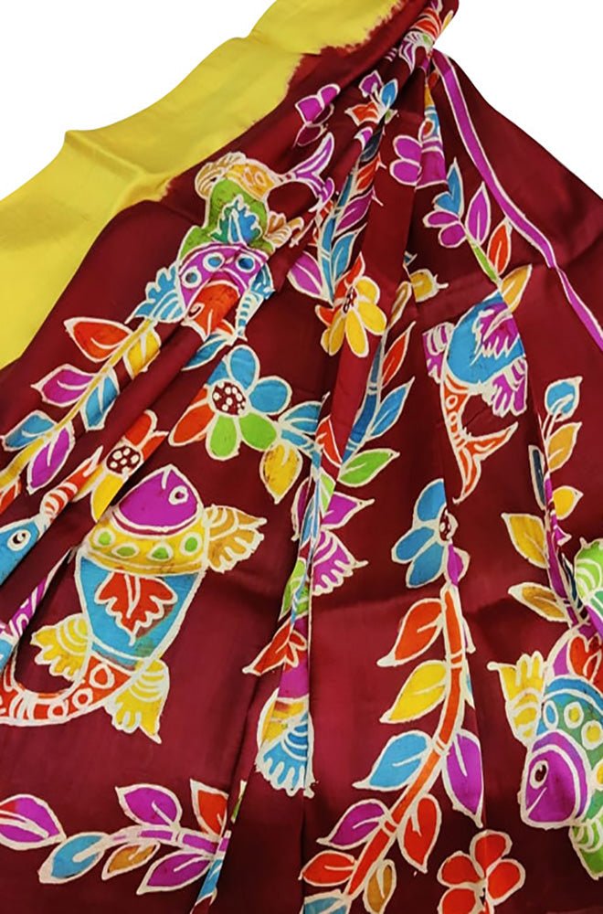Multicolor Hand Batik Pure Bishnupuri Silk Saree - Luxurion World