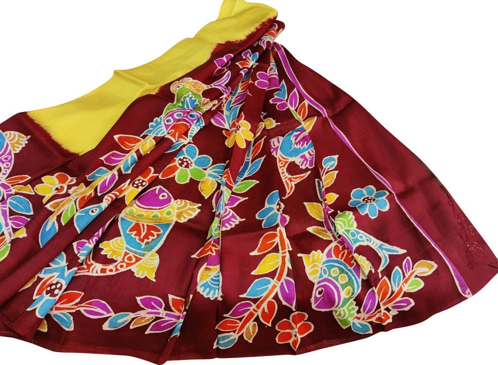 Multicolor Hand Batik Pure Bishnupuri Silk Saree Luxurionworld
