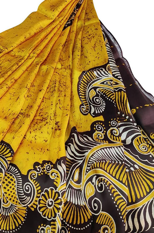 Multicolor  Hand Batik Pure Bishnupuri Silk Saree - Luxurion World