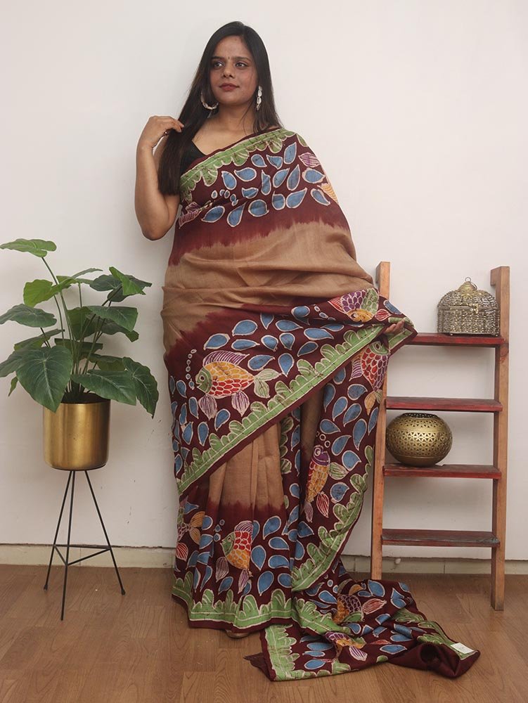 Multicolor Hand Batik Silk Saree - Luxurion World