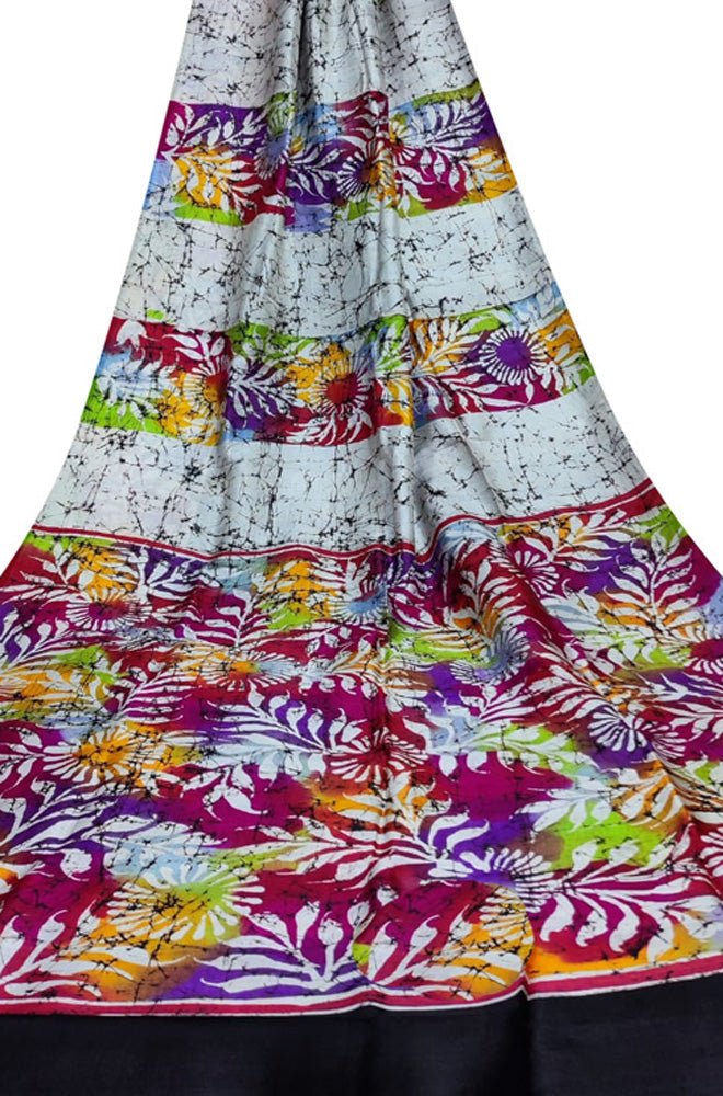 Multicolor Hand Batik Silk Saree - Luxurion World