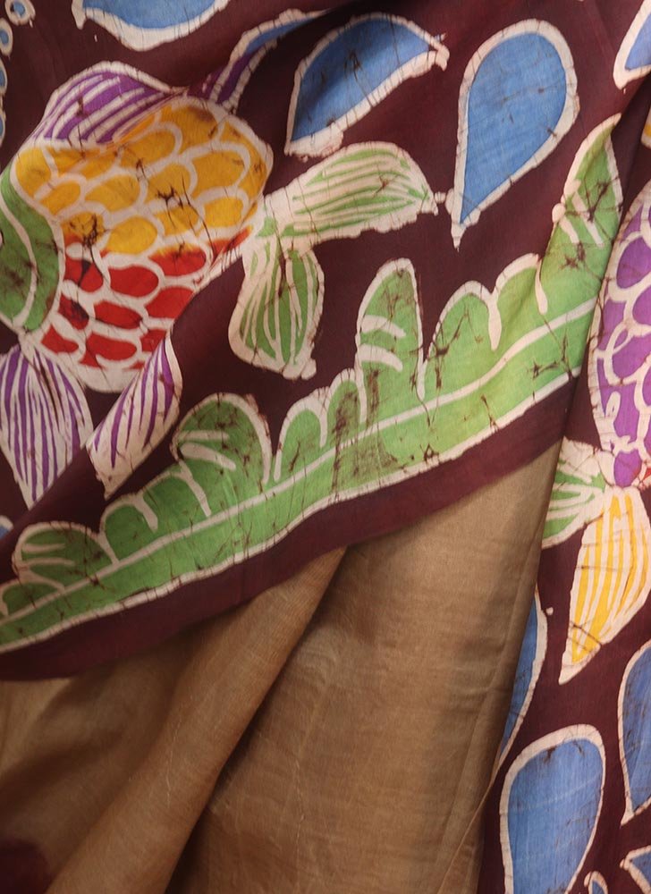 Multicolor Hand Batik Silk Saree - Luxurion World