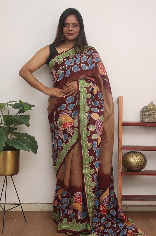 Multicolor Hand Batik Silk Saree - Luxurion World