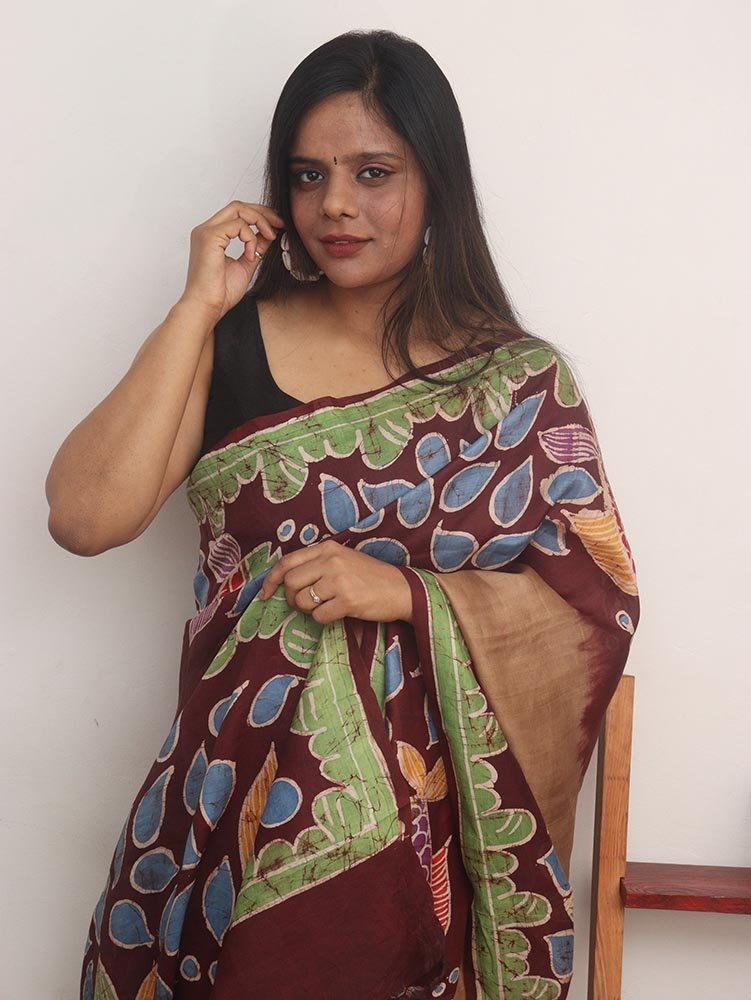 Multicolor Hand Batik Silk Saree - Luxurion World