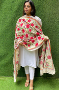 Multicolor Hand Embroidered Kantha Tussar Silk Floral Design Dupatta - Luxurion World