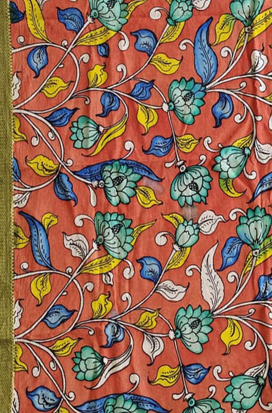 Multicolor Hand Painted Kalamkari Mangalgiri Cotton Dupatta - Luxurion World