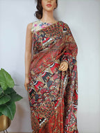 Multicolor Hand Painted Madhubani Tussar Ghicha Silk Saree - Luxurion World