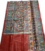 Multicolor Hand Painted Madhubani Tussar Silk Saree - Luxurion World
