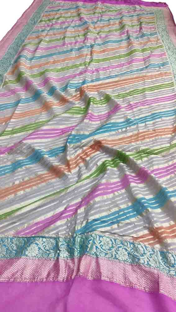 Multicolor Handloom Banarasi Brush Dye Pure Georgette Dupatta - Luxurion World