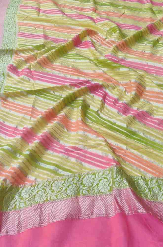 Multicolor Handloom Banarasi Brush Dye Pure Georgette Dupatta - Luxurion World
