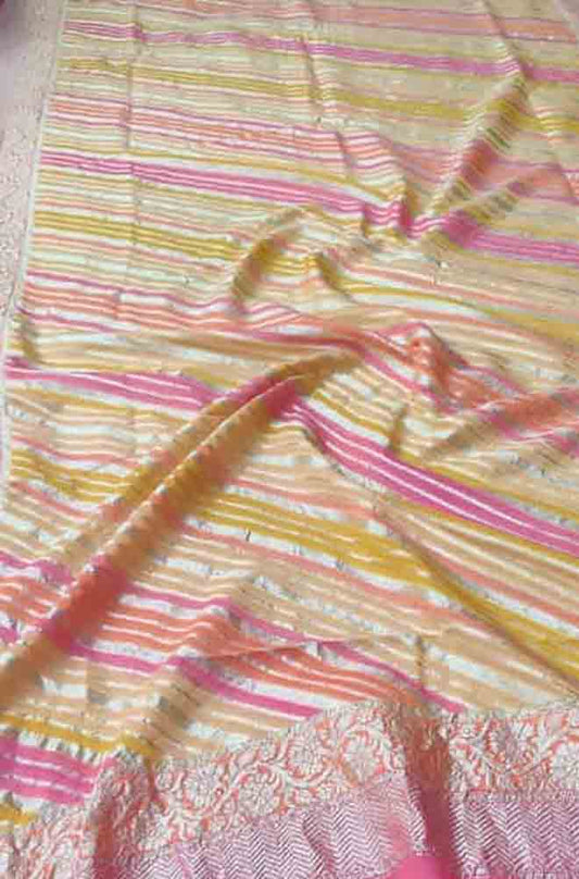 Multicolor Handloom Banarasi Brush Dye Pure Georgette Dupatta - Luxurion World