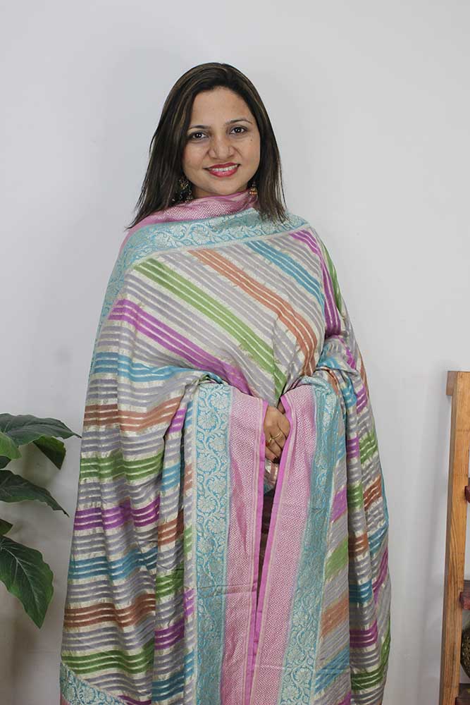Multicolor Handloom Banarasi Pure Georgette Brush Dye Dupatta - Luxurion World