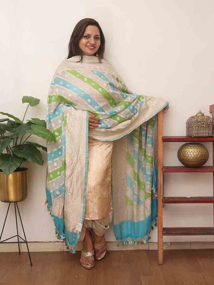 Multicolor Handloom Banarasi Pure Georgette Brush Dye Dupatta - Luxurion World