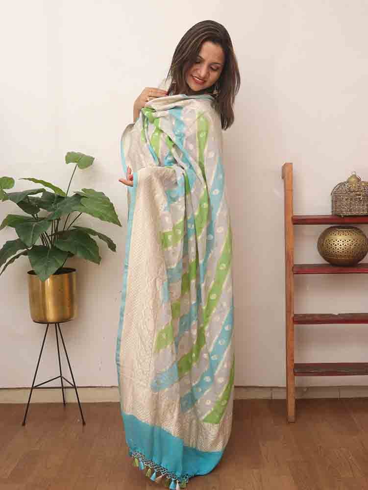 Multicolor Handloom Banarasi Pure Georgette Brush Dye Dupatta - Luxurion World