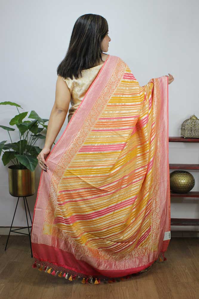 Multicolor Handloom Banarasi Pure Georgette Brush Dye Dupatta - Luxurion World
