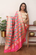 Multicolor Handloom Banarasi Pure Katan Silk Dupatta - Luxurion World