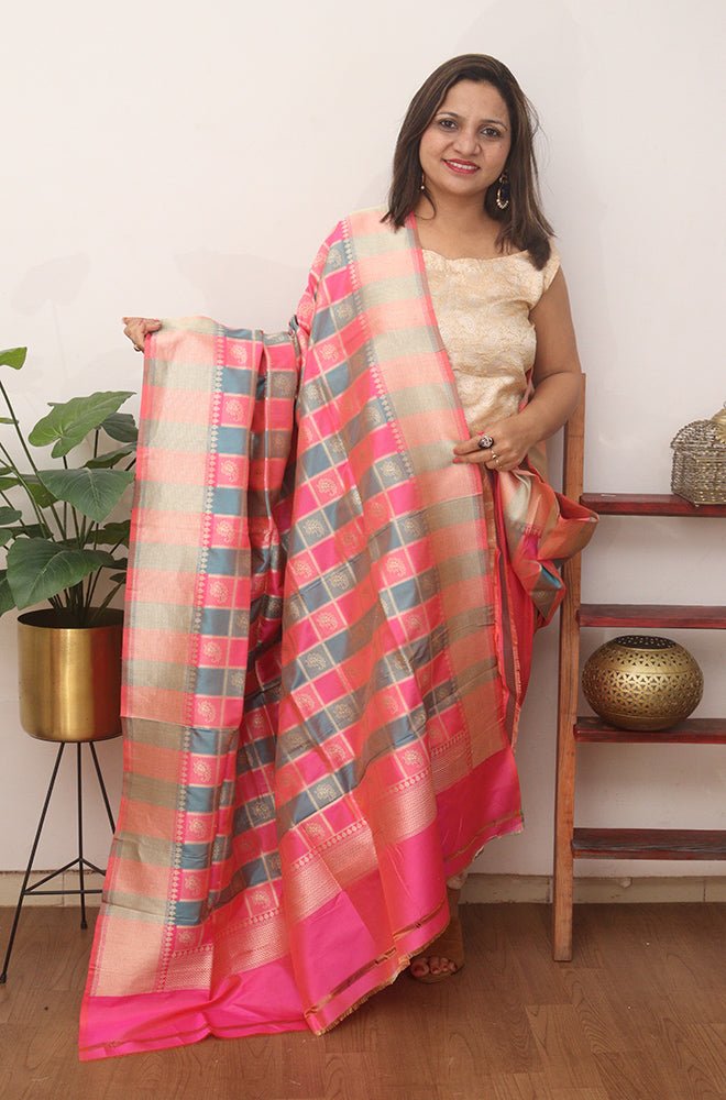 Multicolor Handloom Banarasi Pure Katan Silk Dupatta - Luxurion World