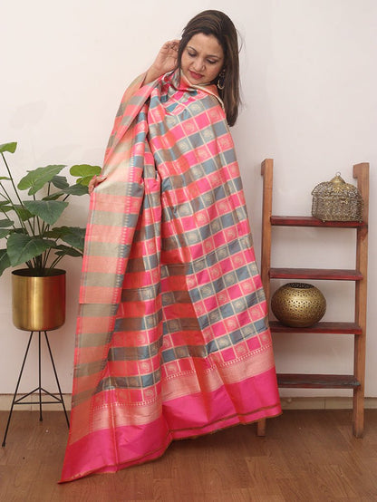 Multicolor Handloom Banarasi Pure Katan Silk Dupatta - Luxurion World