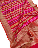 Multicolor Handloom Banarasi Pure Katan Silk Stripe Design Dupatta - Luxurion World