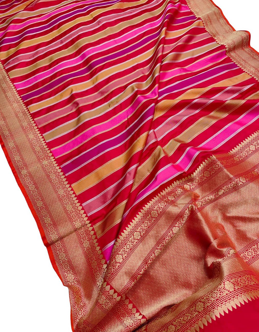 Multicolor Handloom Banarasi Pure Katan Silk Stripe Design Dupatta - Luxurion World