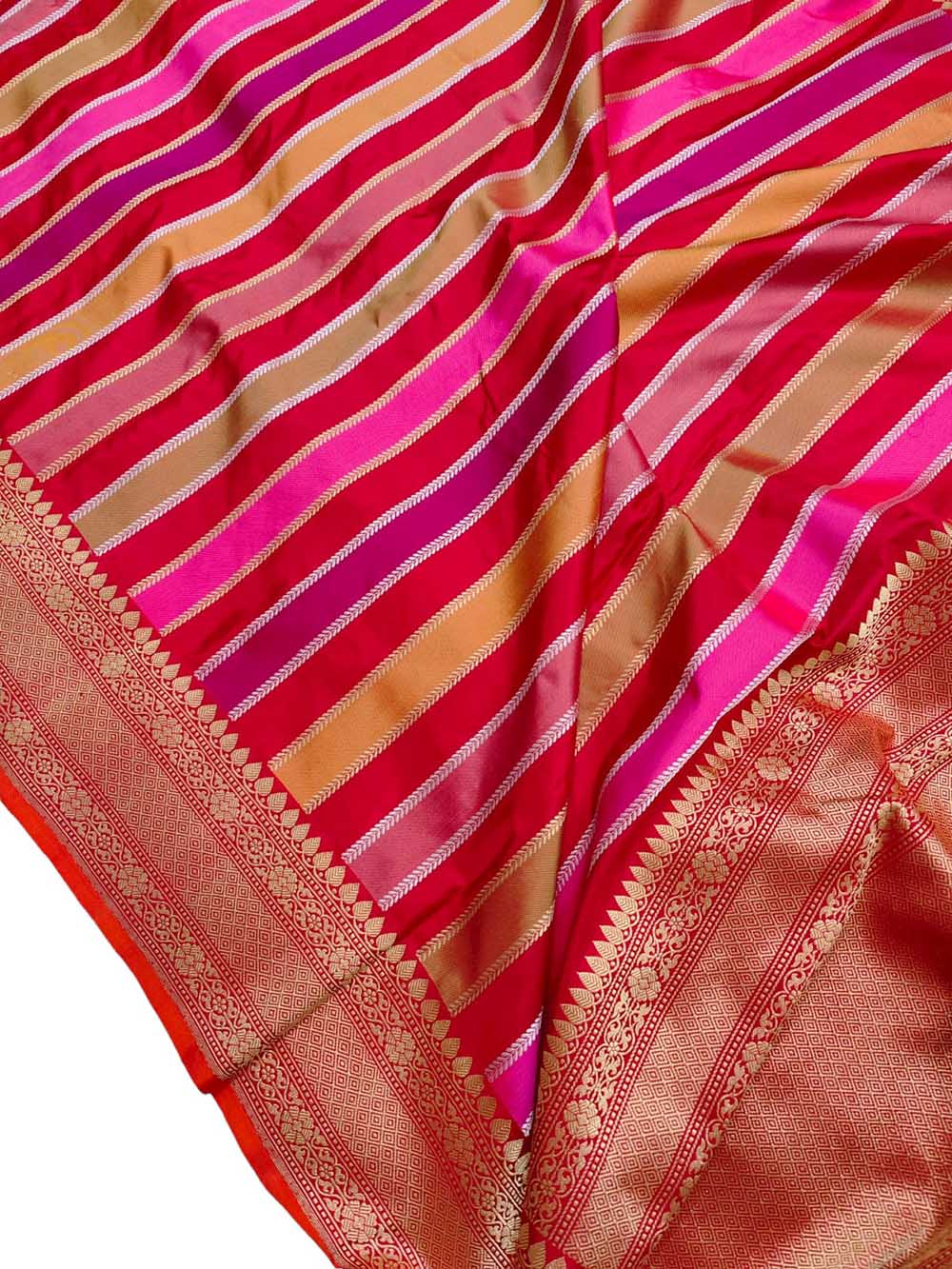 Multicolor Handloom Banarasi Pure Katan Silk Stripe Design Dupatta - Luxurion World