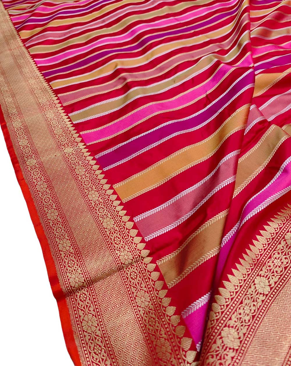 Multicolor Handloom Banarasi Pure Katan Silk Stripe Design Dupatta