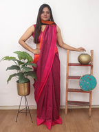 Pink Handloom with Ganga Jamuna Border Cotton Saree - Luxurion World