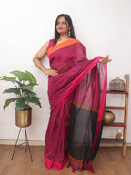 Pink Handloom with Ganga Jamuna Border Cotton Saree - Luxurion World