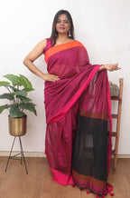 Pink Handloom with Ganga Jamuna Border Cotton Saree - Luxurion World