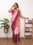 Multicolor Handloom Pure Linen Shaded Dye Saree - Luxurion World