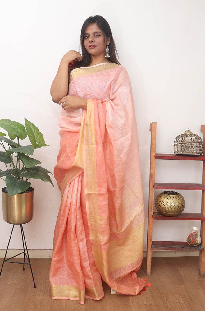 Multicolor Handloom Pure Linen Shaded Dye Saree - Luxurion World
