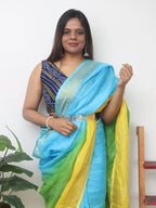Multicolor Handloom Pure Linen Shaded Dye Saree - Luxurion World