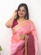 Multicolor Handloom Pure Linen Shaded Dye Saree - Luxurion World