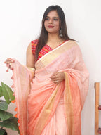 Multicolor Handloom Pure Linen Shaded Dye Saree - Luxurion World