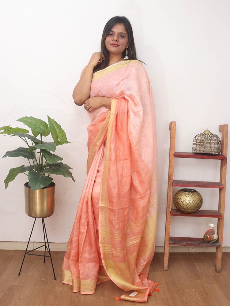 Multicolor Handloom Pure Linen Shaded Dye Saree - Luxurion World