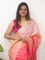 Multicolor Handloom Pure Linen Shaded Dye Saree - Luxurion World