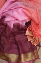 Multicolor Handloom Pure Linen Shaded Dye Saree - Luxurion World