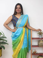 Multicolor Handloom Pure Linen Shaded Dye Saree - Luxurion World