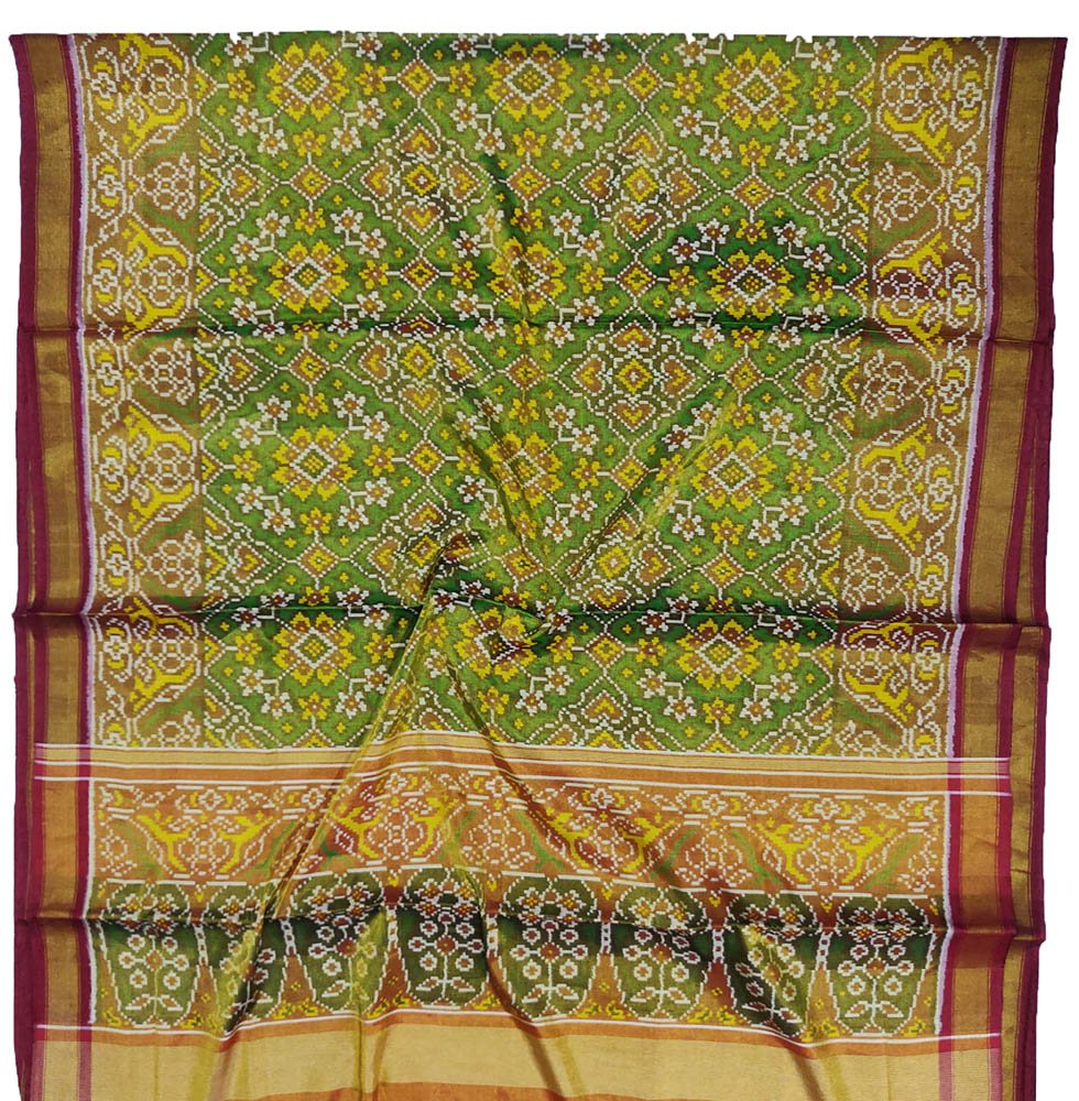 Multicolor Handloom Single Ikat Patola Pure Tissue Silk Saree - Luxurion World