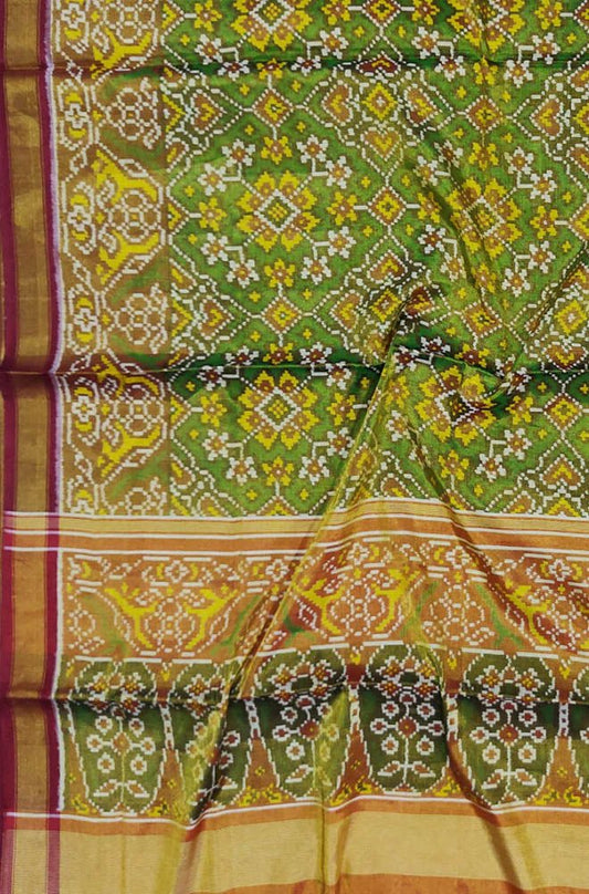 Multicolor Handloom Single Ikat Patola Pure Tissue Silk Saree