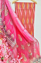 Multicolor Ikat Cotton Three Piece Unstitched Suit Set With Digital Printed Dupatta - Luxurion World