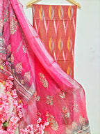 Multicolor Ikat Cotton Three Piece Unstitched Suit Set With Digital Printed Dupatta - Luxurion World
