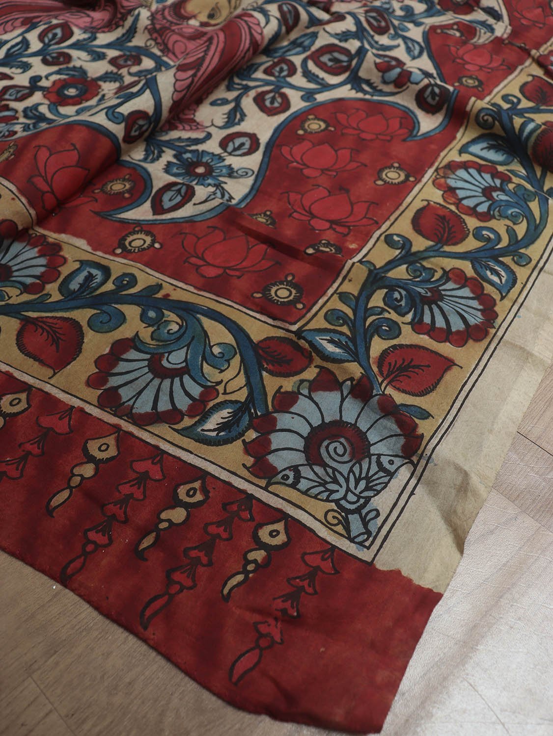 Multicolor Pen Kalamkari Pure Silk Dupatta - Luxurion World