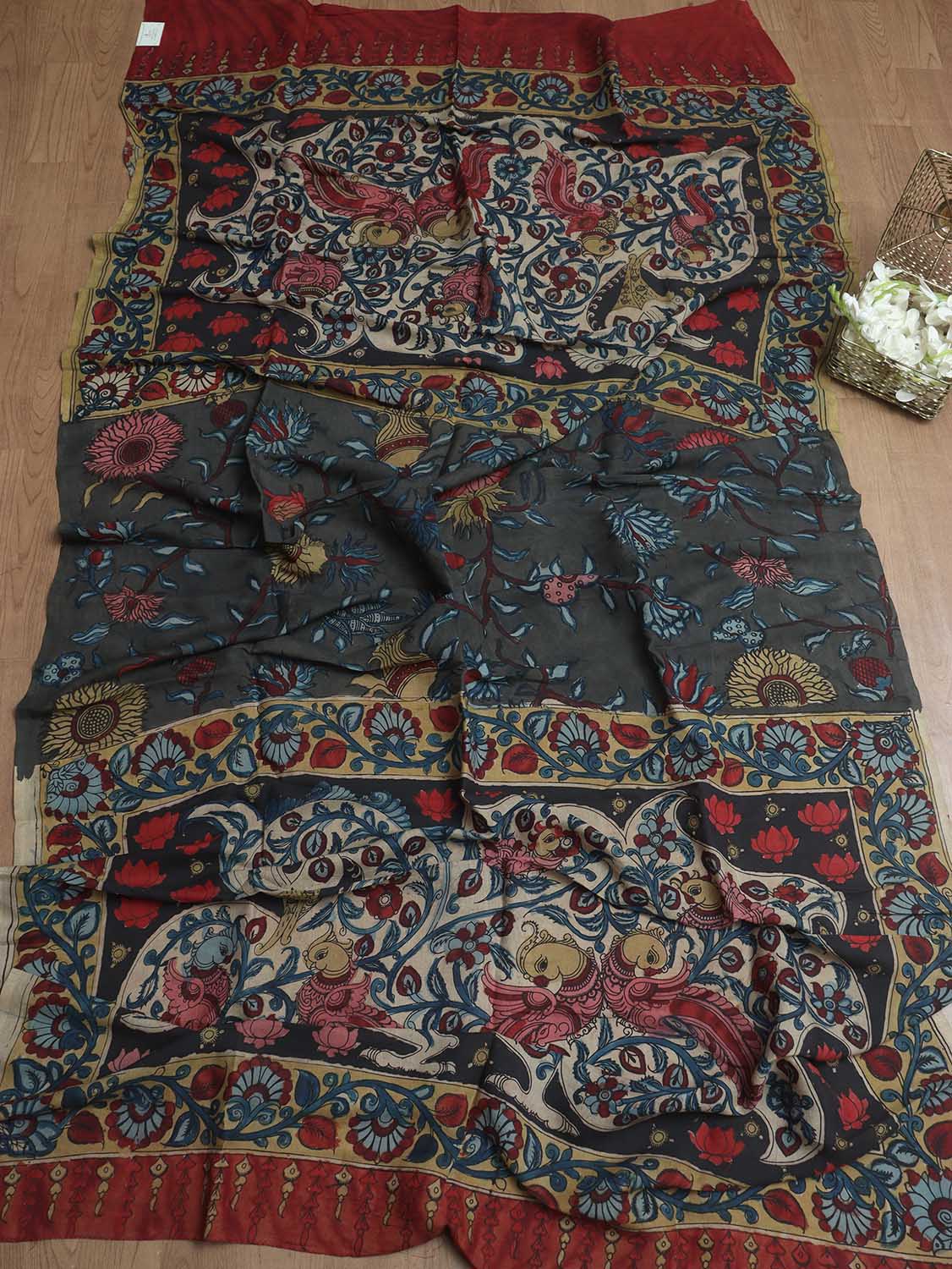 Multicolor Pen Kalamkari Pure Silk Dupatta - Luxurion World