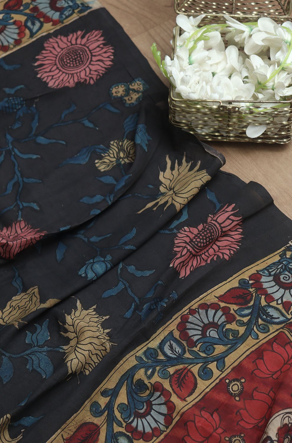 Multicolor Pen Kalamkari Pure Silk Dupatta - Luxurion World